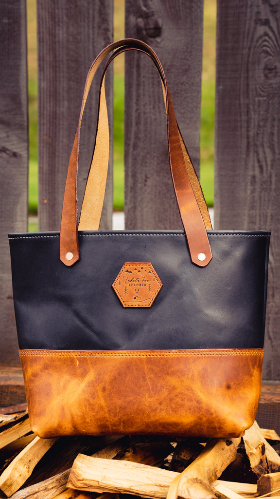 The Everyday Tote Bag - Navy and Cognac